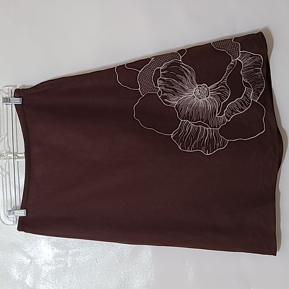 NYGARD COLLECTION Women's Elegant Brown Floral Linen Blend‎ A-Line Skirt Size 10
